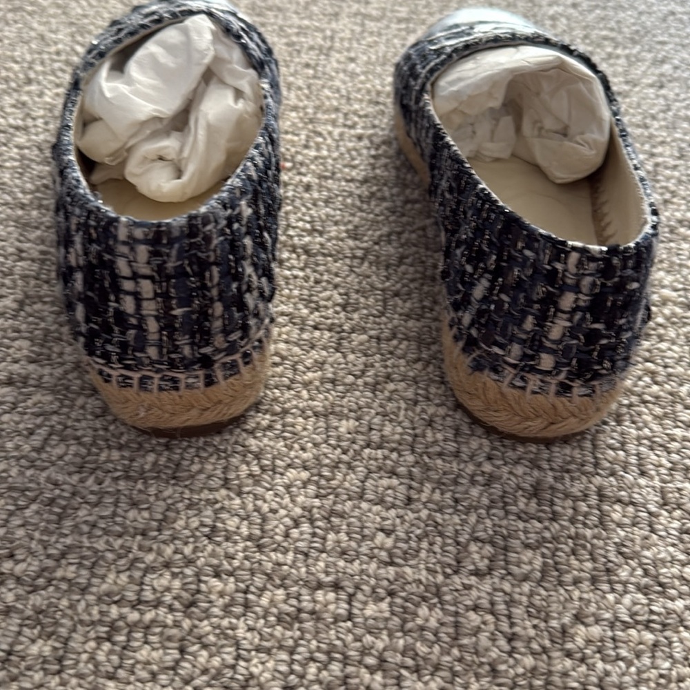 Chanel Espadrilles Tweed Blue Black Sliver Shoes 36 - Picture 4 of 12